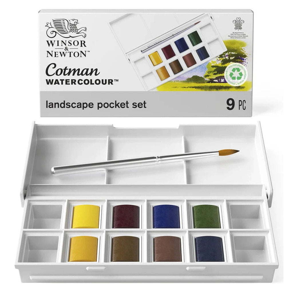Winsor & Newton Cotman Landscape akvarellfesték készlet, 8 db, ecsettel