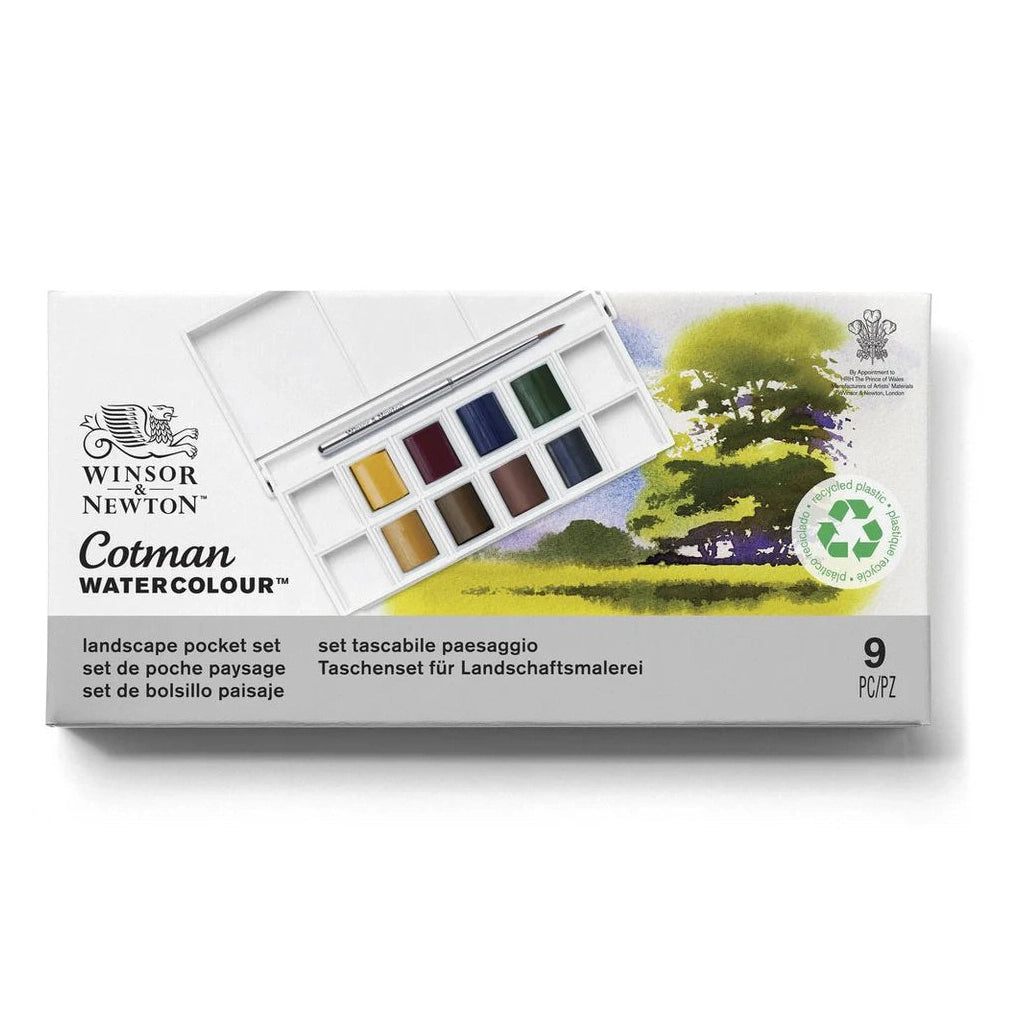 Winsor & Newton Cotman Landscape akvarellfesték készlet, 8x1/2 szilke, ecsettel