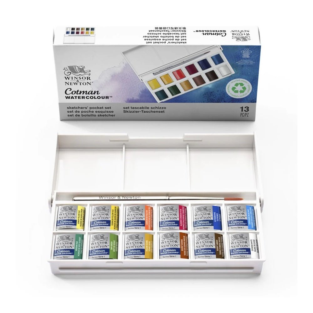 Winsor & Newton Cotman akvarellfesték, 12 db, ecsettel