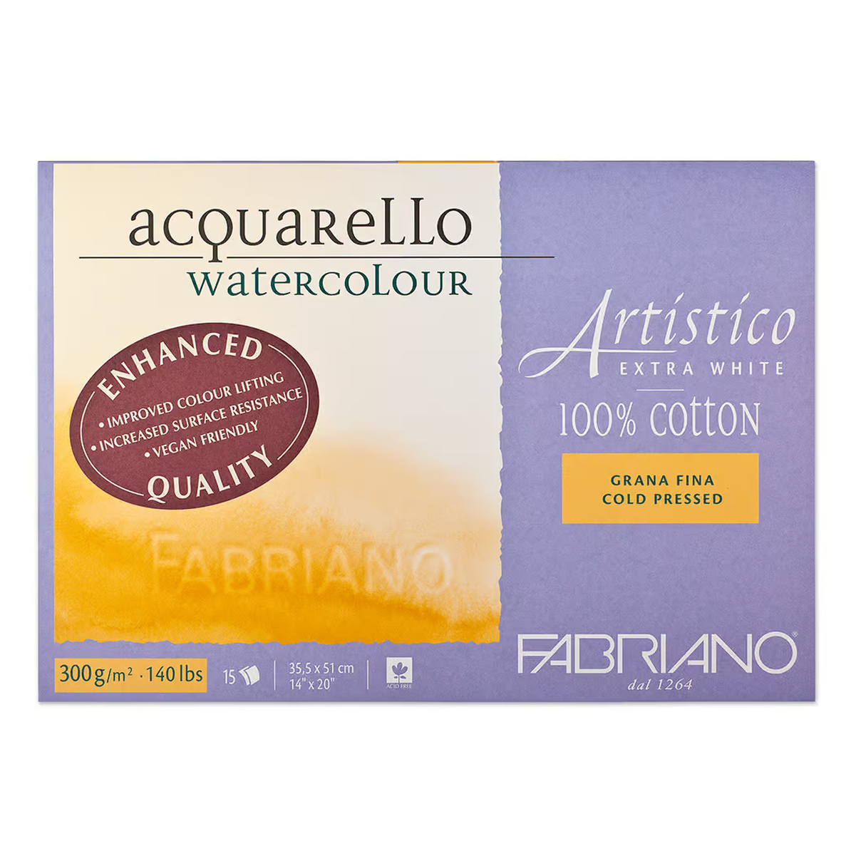 Fabriano Artistico 100% pamut hidegen préselt akvarell tömb - extra fehér