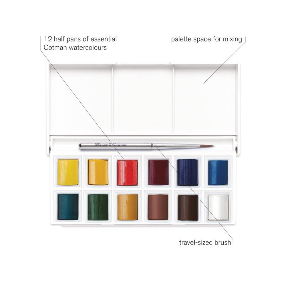 Winsor & Newton Cotman akvarellfesték, 12 db, ecsettel