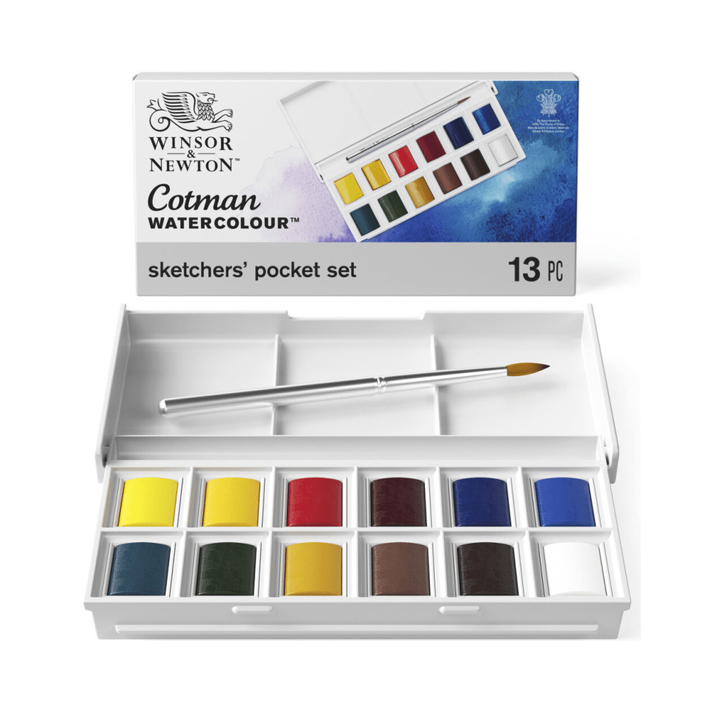 Winsor & Newton Cotman akvarellfesték, 12 db, ecsettel