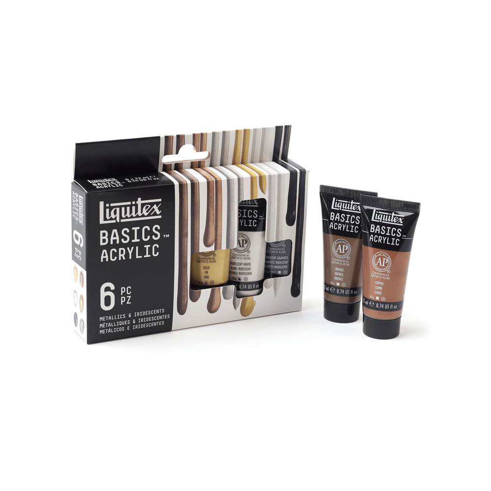 Liquitex Basics akrilfesték készlet, 6x22 ml metál és irizáló színek