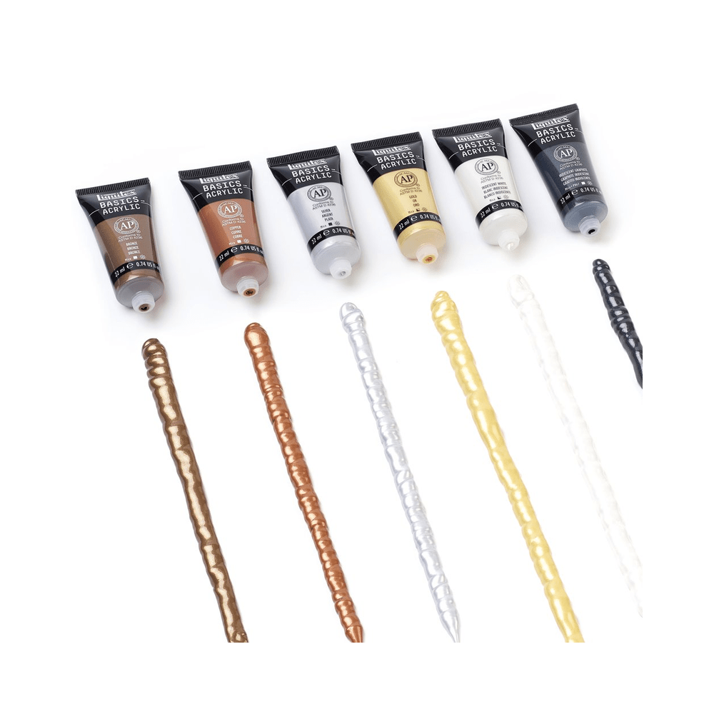Liquitex Basics akrilfesték készlet, 6x22 ml metál és irizáló színek