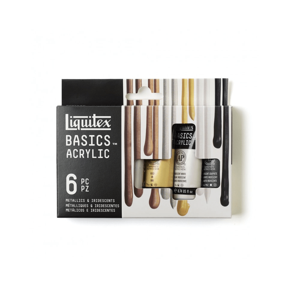 Liquitex Basics akrilfesték készlet, 6x22 ml metál és irizáló színek