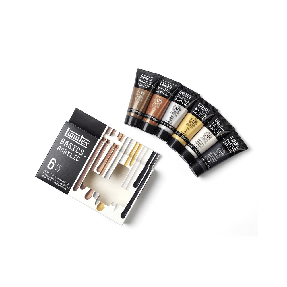 Liquitex Basics akrilfesték készlet, 6x22 ml metál és irizáló színek