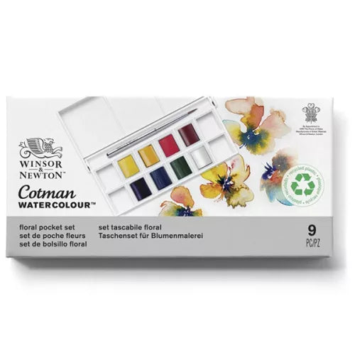 Winsor & Newton Cotman Virágok akvarellfesték készlet, 8x1/2 szilke, ecsettel