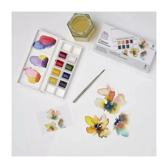 Winsor & Newton Cotman Virágok akvarellfesték készlet, 8x1/2 szilke, ecsettel