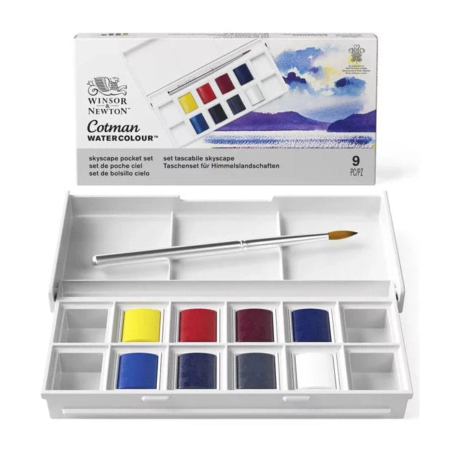 Winsor & Newton Cotman Égbolt akvarellfesték készlet, 8x1/2 szilke, ecsettel