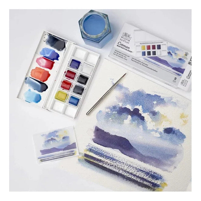 Winsor & Newton Cotman Égbolt akvarellfesték készlet, 8x1/2 szilke, ecsettel