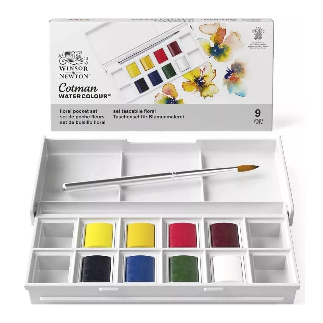 Winsor & Newton Cotman Virágok akvarellfesték készlet, 8x1/2 szilke, ecsettel