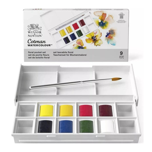 Winsor & Newton Cotman Virágok akvarellfesték készlet, 8x1/2 szilke, ecsettel