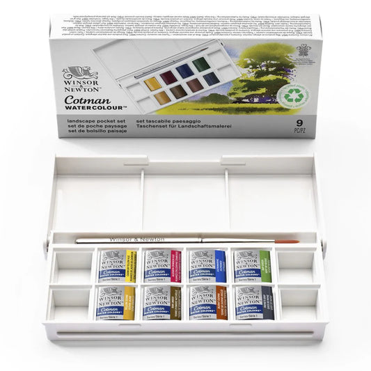 Winsor & Newton Cotman Landscape akvarellfesték készlet, 8 db, ecsettel