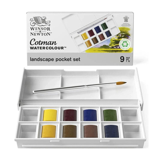 Winsor & Newton Cotman Landscape akvarellfesték készlet, 8x1/2 szilke, ecsettel
