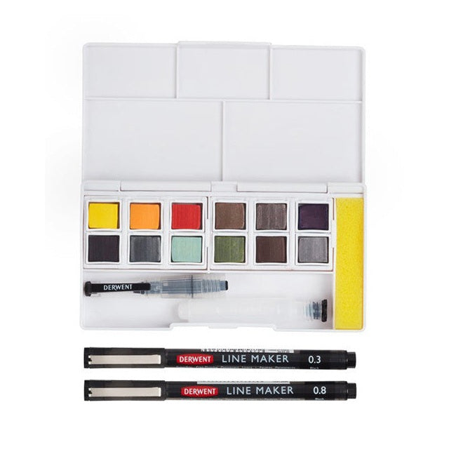 Derwent Line & Wash akvarell készlet, kiegészítőkkel