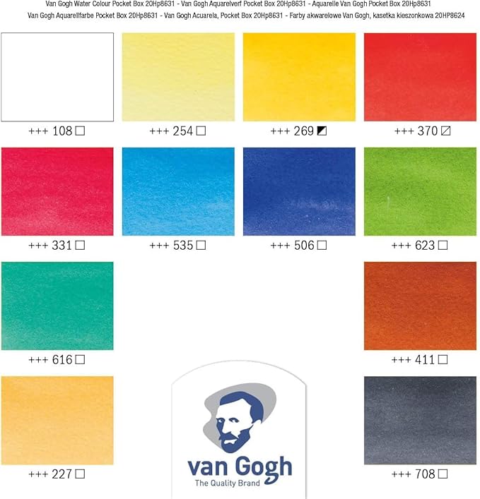 Van Gogh Pocket Box akvarellfesték készlet - 12 + ecset