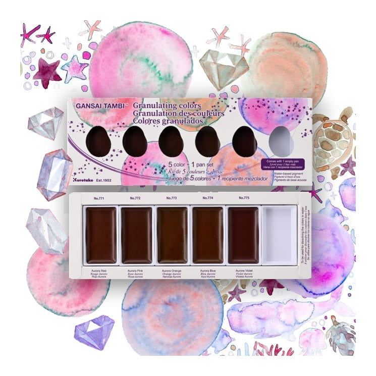 Kuretake Gansai Tambi granuláló akvarell festék készlet I. - 5 szín