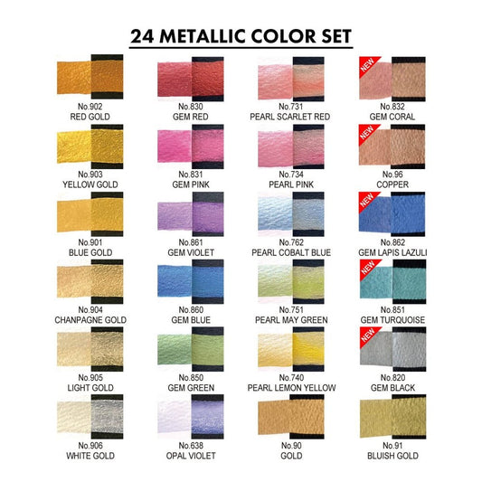 Kuretake Gansai Tambi akvarell festék készlet, 24 metál szín