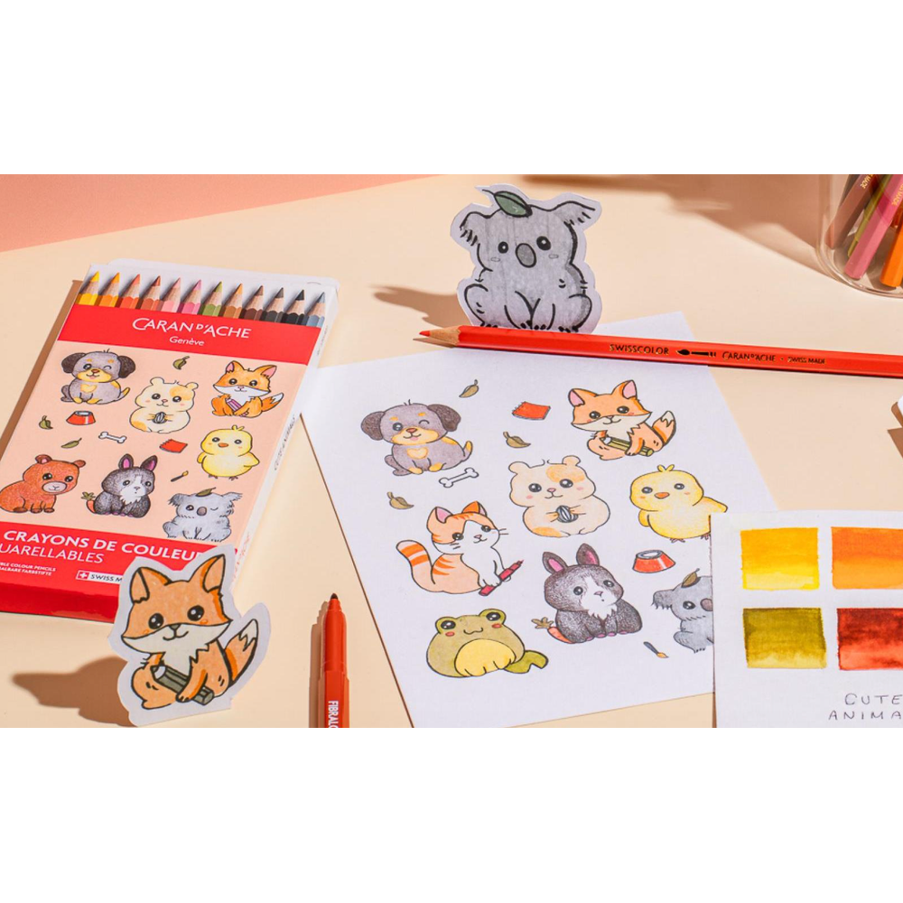 Caran d'Ache Swisscolour Kawaii akvarell ceruza szett - Cuki állatok
