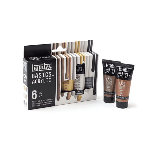 Liquitex Basics akrilfesték készlet, 6x22 ml metál és irizáló színek