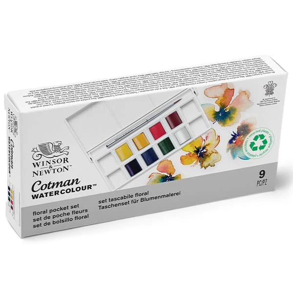 Winsor & Newton Cotman Floral akvarellfesték készlet, 8x1/2 szilke, ecsettel